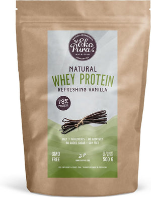 Natural Whey Protein - Vanilla - 500g | 78% Protein | 100% Natural Grass Fed Whey| Hormone Free, GMO-Free, Soy Free, Additive Free, Sugar-Free | Muscle Growth and Recovery