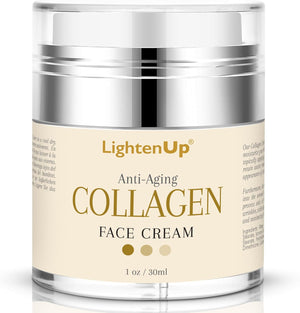 LightenUp Collagen Cream for Face - 1 fl oz / 30 ml - Antiaging, Fine Lines and Neck, Moisturizing and Hydrating Creams, Age Spots, with Hyaluronic Acid, for Women and Men, Made in USA