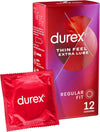 Thin Feel Extra Lube Condoms, Regular Fit, 12s, Secure, Natural Latex, with Silicone Lube, Easy On Shape, More Sensitivity