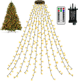 Christmas Tree Lights with Ring - 2M X10 Strands 200 LEDs Fairy Lights Plug in, Waterproof/Remote Control/Timer/Indoor/Outdoor Christmas Lights for Garden Xmas Decorations