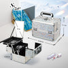 Makeup Box Vanity Case Cosmetic Organiser Box Beauty Storage Train Case with Mirror, Lockable with Keys, Dazzle Silver