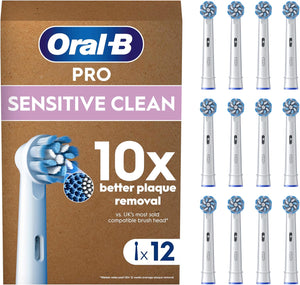 Pro Sensitive Clean Electric Toothbrush Head, X-Shaped & Extra Soft Bristles for Gentle Brushing & Plaque Removal, Pack of 1 (12 Count) Toothbrush Heads, Suitable for Mailbox, White