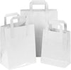 Takeaway Bags White Kraft Paper SOS Food Carrier Delivery Bags with Handles Eco Friendly Party Gift Bags Bar Restaurant (500, MEDIUM White 8.5" x 10" x 4.3")