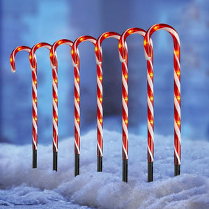 Outdoor Christmas Decoration 8PK Candy Cane Lights with 64 LEDs Pathway Christmas Markers with 8 Modes Plug in for Yard Garden Lawn (44cm)