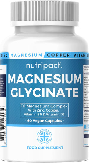 Magnesium 6-in-1 Complex 1757mg – Triple Magnesium (Glycinate, Citrate & Malate), Zinc, Copper, Vitamin D3, Vitamin B6 – High Strength Magnesium Supplement - 60 Vegan Capsules (not Tablets)