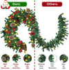 Christmas Garland with 100 LED Lights, 3.8M/12FT Prelit Artificial Christmas Garland Decorations with Pine Cones Red Berry, Greenery Xmas Garland for Indoor Home Stairs Mantle Fireplace Decor