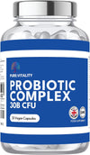 Pure:Vitality Probiotics Complex Capsules - 1 Month Supply / 30 Vegan Capsules - 30 Billion CFU - GMP HACCP UK Certified Manufacturer - PRE/PROBIOTICS for Men and Women