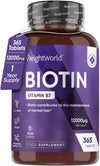 Biotin Hair Growth Supplement 12000mcg - 365 Vegan Biotin Tablets (1 Year Supply) - Hair Skin & Nails Vitamins for Women & Men - High Absorption D-Biotin - Hair Growth Vitamins (Not Biotin Gummies)