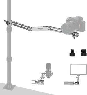 Overhead Camera Mount Arm, 23"/58.5cm Tri Fold Articulated Extending Arm with Ball Head Mounting Screws for Desk Stand Webcam LED Ring Light Microphone, Max Load 3.3lb/1.5kg, DS005 (Silver)