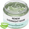 Renew Overnight Sleeping Facial Mask by  with Aloe Vera Gel & Hyaluronic Acid - Anti Aging Hydrating Face Mask for Sunburn Relief, Skin Care & Repair - Formulated in San Francisco