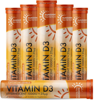 Vitamin D Effervescent Tablets - Dissolvable High Strength Vitamin D3-20 Vitamins Per Tube (6 Pack)