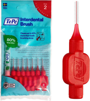 Interdental Brush, Original, Red, 0.5mm/ISO 2, 8pcs, efficient Cleaning Between Teeth, Plaque Remover and Dental flosser for Narrow Gaps