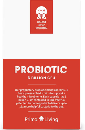 Probiotic 6 Billion CFU, Digestive Support -  - 30 Vegan Capules Individually Vacuum Sealed in A Pharmaceutical Quality Blister Pack