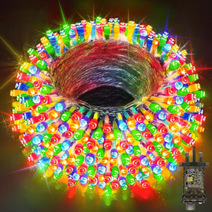 200 FT 500 LED Christmas Tree Lights Outdoor Decorations Fairy Lights Mains Powered Waterproof Multicolour String Lights Plug in with Remote Timer 8 Modes for Xmas Outside Garden House Party