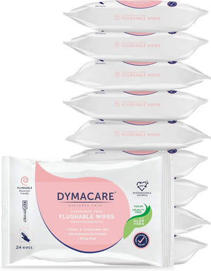 Flushable Wet Wipes | Large Unfragranced Gentle Moist Body Cleansing Wipes with Aloe Vera | Plant based biodegradable Personal Care Wipes for all the Family | 10 Packs (240 wipes in total)