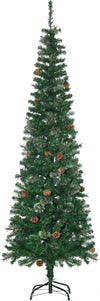 6.5FT Tall Pencil Slim Artificial Christmas Tree with Realistic Branches, Tip Count and Pine Cones, Pine Needles Tree, Xmas Decoration, Green