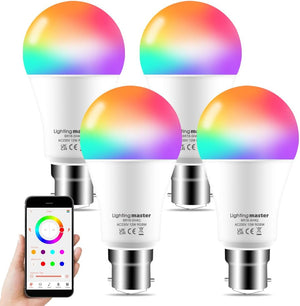 Alexa Light Bulbs 12W 1280LM, Bluetooth Smart Bulb Colour Changing, 16 Million RGB Colours + Warm to Daylight White Dimmable, B22 Bayonet Led Bulbs by APP and Voice Control (4 Pack)