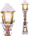 71200 Snow Topped Wooden Lamppost / 10 Warm White LED Lights / Indoor Christmas Decorations / Frosted Star Windows / Battery Powered / 85cm x 16cm x 16cm