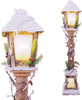 71200 Snow Topped Wooden Lamppost / 10 Warm White LED Lights / Indoor Christmas Decorations / Frosted Star Windows / Battery Powered / 85cm x 16cm x 16cm