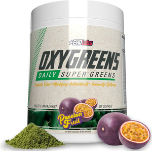 OxyGreens Daily Super Greens Powder - Green Superfood, Spirulina Herbal Supplement with Prebiotic Fibre, Alkalizing Antioxidants & Immunity Wellness, 30 Serves (Passionfruit)