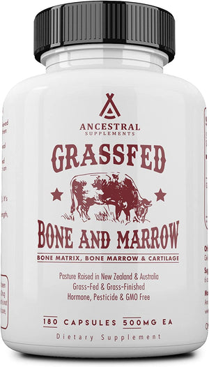 Grass Fed Beef Bone and Marrow Supplement, Bone, Skin, Oral Health, and Joint Care Supplements Promote Whole-Body Wellness, Non-GMO Whole Bone Extract, 180 Capsules