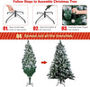 5ft Artificial Christmas Tree with Pine Cones, Snow Flocked Xmas Tree With Metal Solid Stand for Holiday Home Indoor Decoration, Green/White