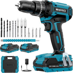 Cordless Drill Set 21V, Cordless Hammer Drill with 2 Batteries 2000mAh, 25+3 Torque, 42N.m Max Electric Drill, 2 Speed, LED Light,14PCS Drill Bits for Home and Garden DIY Project