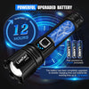 Torches LED Super Bright, Rechargeable LED Torch 200000 Lumens XHP70.2, Tactical Flashlight with Holster, IP67 Waterproof, 5 Light Modes, for Camping Hiking Emergency