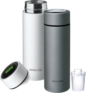 RapidCool Portable Baby Bottle Making Twin Pack - Prepare A Perfect Formula Feed in 2 Minutes | Includes: 1 Rapid Cool with 1 Digital Thermometer Lids, 1 Powder Dispensers & 1 Flask