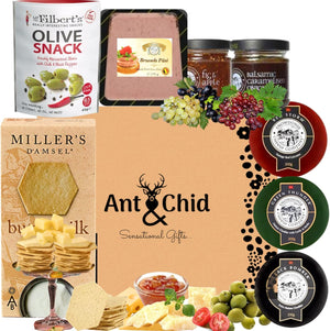 he Snowdonia Cheese Hampers Gift Basket - 3 Award Winning Cheeses,Pate,Snowdonia Onion Caramalised and Fig Apple Chutneys,Olives,Butter Milk Biscuits - Cheese Hamper Gift Set for Men and Women