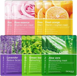 Sheet Mask,10 Pcs Fruit Extract Face Mask Set,Aloe Vera Gel Face Mask,Hydrating Face Mask,Face Masks Beauty-Improves Skin Face Care-Face Masks Skincare-Skin Care Sets For Women (10 Pack)