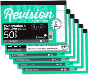 Revision Card Study Bulk Pack | 6 x 50 A6 (6x4”) White Lined Luxpad Silvine Revision Cards