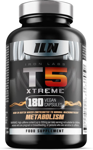 Iron Labs T5 Xtreme for Men and Women – Keto Diet Friendly – Plus Green Tea Extract, L Carnitine and Caffeine – High in Chromium for Macronutrient Metabolism – 180 Vegetarian Capsules