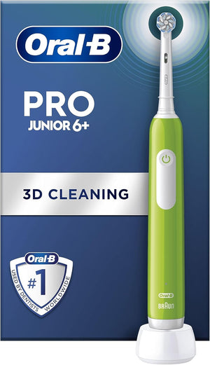 Pro Junior Kids Electric Toothbrush, 1 Toothbrush Head, 3 Modes with Kid-Friendly Sensitive Mode, for Ages 6+, 2 Pin UK Plug, Green