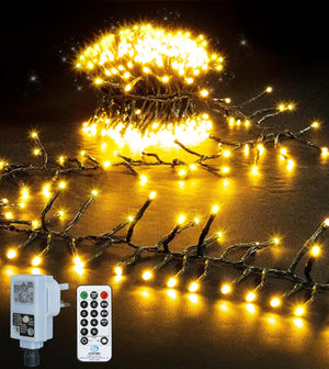 Cluster Christmas Lights Outdoor, 9m 600LEDs Christmas Tree Lights Mains Powered, Fairy Lights with 8 Modes&Timer&4 Brightness Levels&Waterproof with Remote for Garland/Party/Xmas Decorations