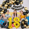 18th Birthday Decorations for Boys Black and Gold Balloons Arch Kit with Number Foil Confetti Balloon Happy Birthday Bunting Banner Black Gold Party Decor for 18 Years Old Girls Men Women Anniversary