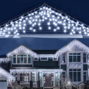 Icicle Outdoor Christmas Lights, 29.5ft/9m 240 LED Outdoor Fairy Lights, Mains Powered Outside & Indoor Decorations Icicle Lights with 8 Modes for Window, Roof, Garden, Wall, Gazebo