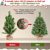 2Pcs Pre-lit Artificial Mini Christmas Tree, 2ft/61cm Tabletop Small Xmas Tree w/12 Pinecones, 35 Warm White LED Lights, Battery-Operated Christmas Tree for Home Party Decor, Green