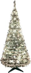 4Ft-6Ft Prelit Pre Pop up Christmas Tree Xmas Home Indoor LED Warm White Lights Baubles Decorations Battery Operated, Holly Flocked, 5Ft