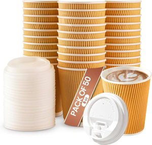 ® - Takeaway Coffee Cups with Lids [50 Cups - 8oz] Takeaway Cups for Hot Liquids