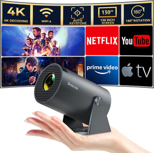 Mini Projector,  Projector WiFi6 and BT5.2, Portable Projektor 4K Support with Android 11.0, 180° Rotatable, Auto Keystone, 130″ Display and 50% Zoom,Outdoor Projector 2024 Upgrade, Steelgrey