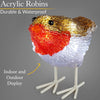 Light Up Robin Acrylic Christmas Decorations, White LED, Battery Operated with Timer, Indoor Outdoor, Set of 5 (13.8cm x 11cm x 7cm)