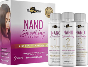 NANO Smoothing System120ml 3x Set Hair Straightening Brazilian Treatment Hair Straightening ,Smooths, Strengthens, Softens Formaldhendy Free Keratin Smooth Renew