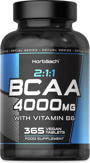 BCAA Tablets | 4000mg BCAAs per Serving | 3Months Supply | Essential Amino Acid Supplement with Vitamin B6 | 365 Vegan Tablets | BCAA Powder and Capsules Alternative Pre Workout | by