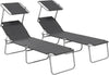 Outdoor Foldable Sun Lounger Set of 2, 4 Level Adjustable Backrest Reclining Sun Lounger Chair with Angle Adjust Sun Shade Awning for Beach, Garden, Patio, Grey
