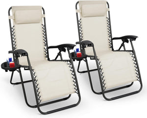 Gravity Chairs 2 Pack - Adjustable Reclining Zero Gravity Lounger for Garden & Patio - Foldable Lightweight Chairs with Ergonomic Support - Durable Textilene Fabric & Non-Slip Feet-Cream 2pk