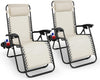 Gravity Chairs 2 Pack - Adjustable Reclining Zero Gravity Lounger for Garden & Patio - Foldable Lightweight Chairs with Ergonomic Support - Durable Textilene Fabric & Non-Slip Feet-Cream 2pk