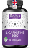 L-Carnitine 3000-180 High-Strength Capsules with Vitamin C - L-Carnitine Tartrate 3000mg per Daily Dose - Energy & Metabolism Support - Vegan, Natural & Laboratory Tested -