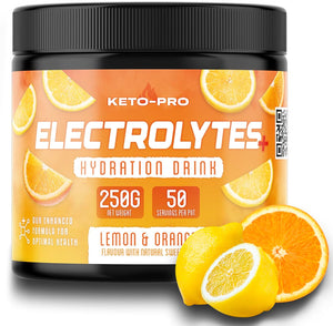 Keto-Pro Keto Electrolytes 250g | Electrolyte Powder Supporting Your Keto Fasting, Health & Fitness Goals | Lemon Orange Flavour