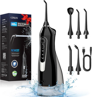 Water Dental Flosser for Teeth Cordless: Portable Oral Irrigator 300ML 5 Jet Tips Rechargeable Tooth Flosser Teeth Braces Pick IPX7 Waterproof